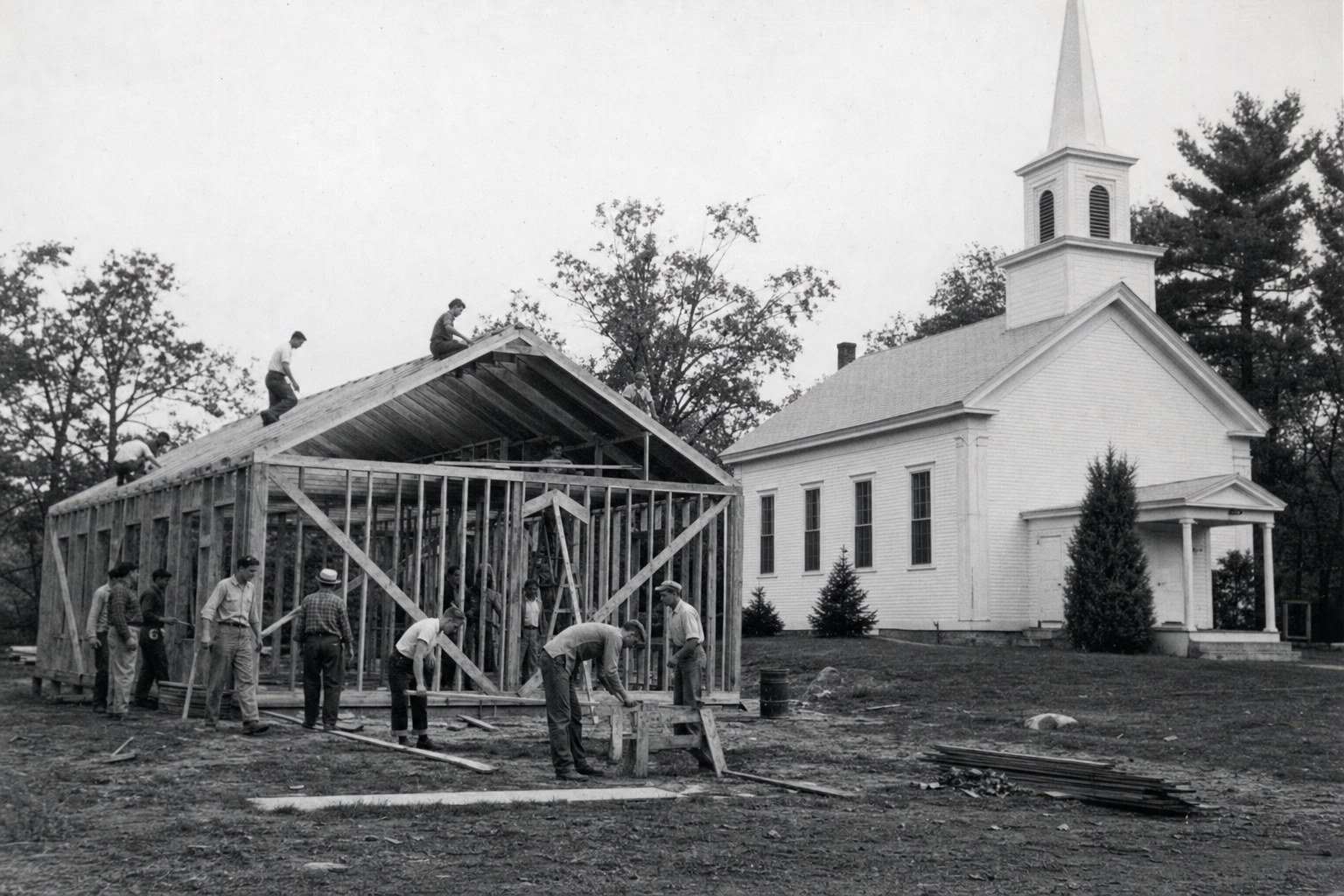 Fellowship hall being built in 1962
